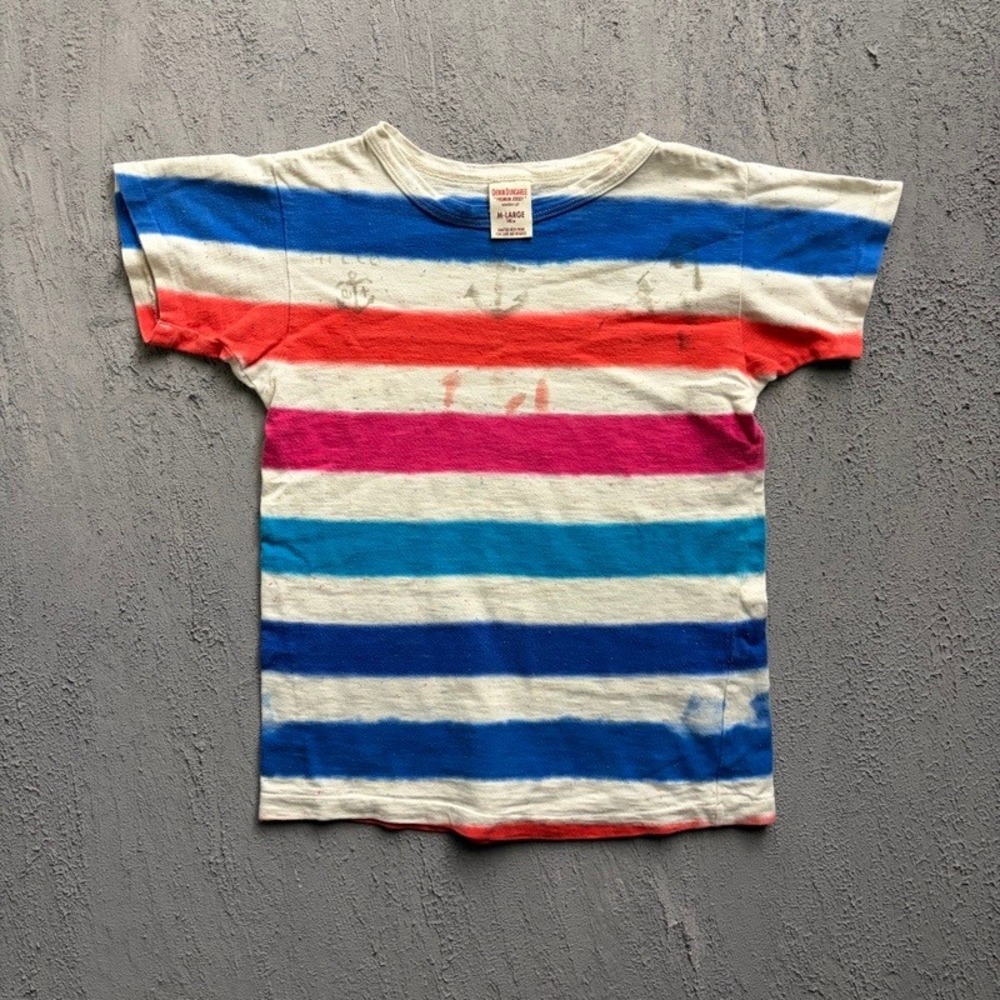 Denim Dungaree T-Shirt Large 140CM Nautical Stripe Japan Baby Tee